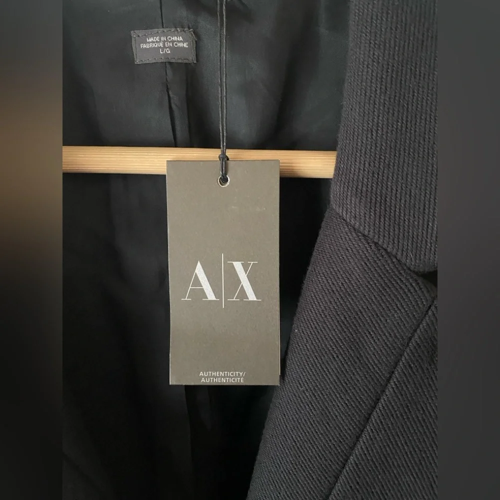 🆕 A|X ARMANI EXCHANGE Black Tonal Stripe Cotton Blend Jersey Knit Blazer SZ L